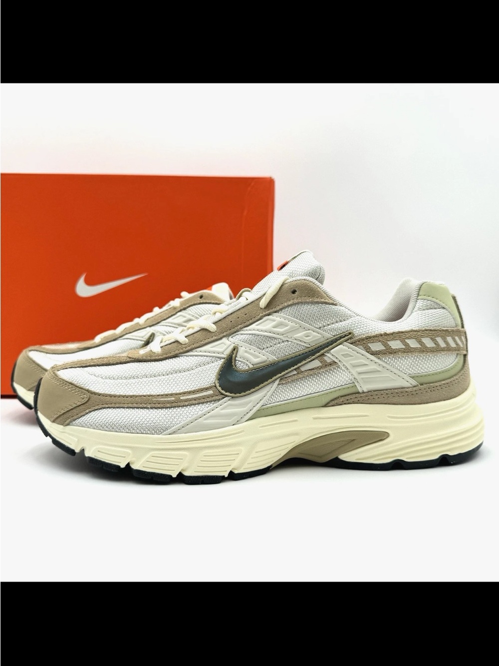 Nike Mesh Runner Sneakers - White, Beige & Black Swoosh